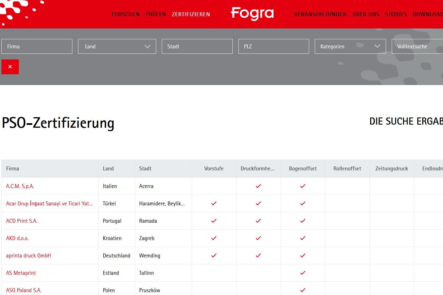 Screenshot der Fogra PSO Datenbank